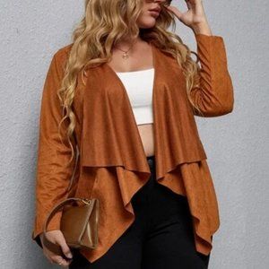 SHEIN Plus Asymmetric Hem Suedette Jacket - 1X